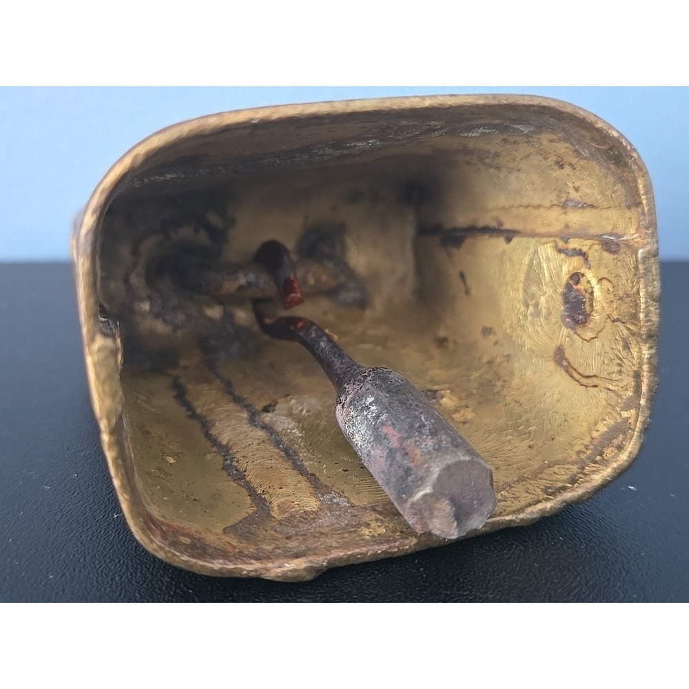 Vintage Brass Cow Bell, Rustic Handcrafted, Fold‎ Over Rivets, 3" Tall - Picture 7 of 10